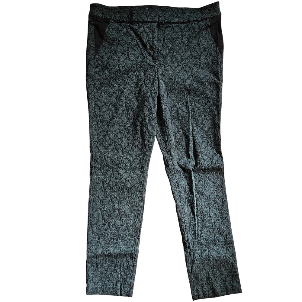 Roz Ali Women's Forest Green Textured Jacquard Dress Pants Work Career